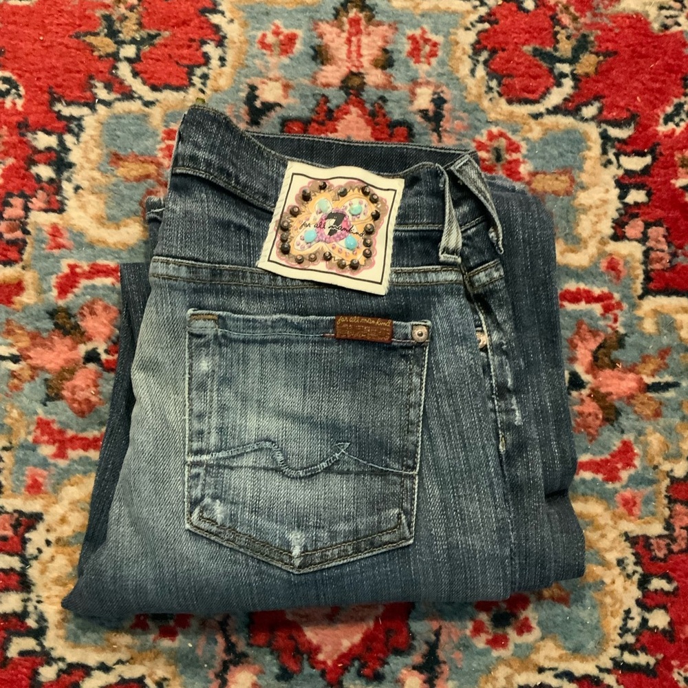 7 for All Mankind Jeweled Back Patch Distressed Womens Jean